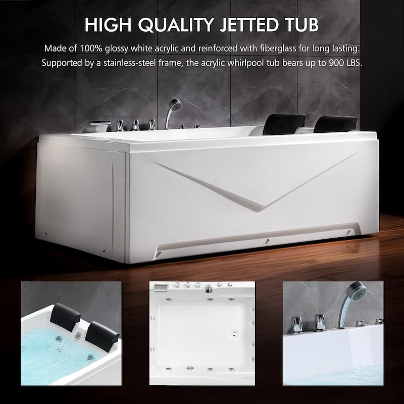 71 in. x 47 in. Alcove Whirlpool Bathtub Hydrotherapy Jetted SPA Bath in White