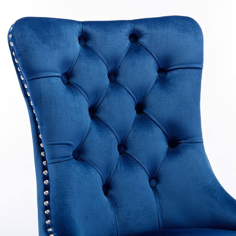 Set of 2 Contemporary High-End Tufted Upholstered Dining Chair with Nailhead & Stainless Steel Legs