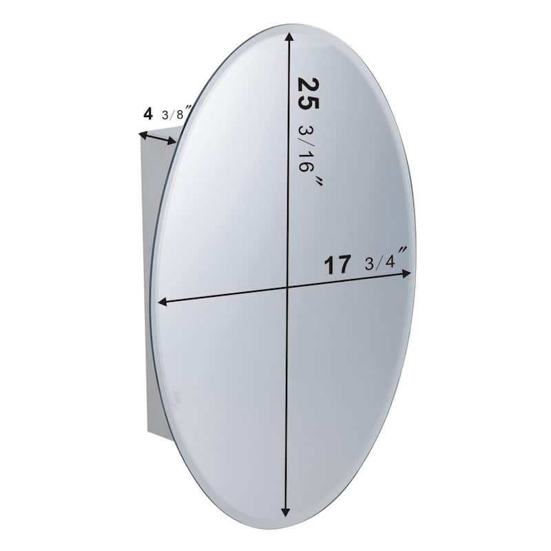 Oval Medicine Cabinet Wall Mounted Brushed Stainless Steel with Mirror 26" x 18" Double Shelf
