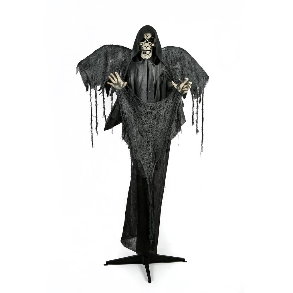 National Tree Company Halloween Pre Lit Animated Grim Reaper, Black, Sound Activated, LED Lights, Battery Operated, 63 Inches