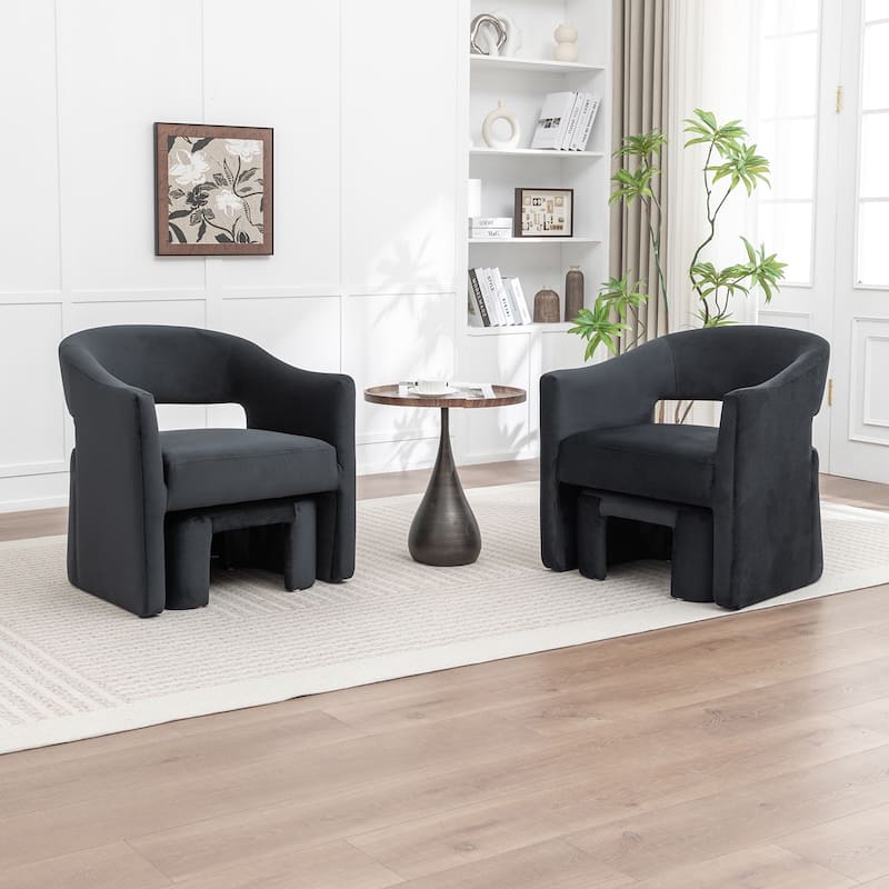 SEYNAR Modern Glam Velvet Accent Armchair Open Back with Ottoman Set of 2