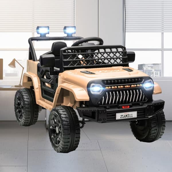 slide 2 of 41, 12V Kids Electric UTV Ride-On Truck with 4 Suspension Wheels, Remote Control, LED Lights, Music, and Horn