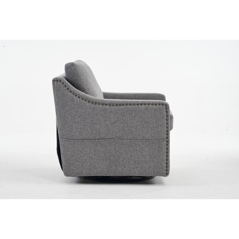 360° Swivel Accent Chair with 1 Back Pillow, Teddy Upholstered Reading Chair with Rivet Trim, Single Sofa Chair for Living Room