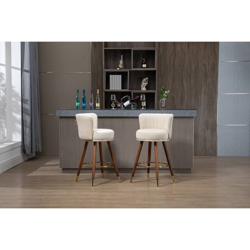 Counter Height Bar Stools Set of 2 for Kitchen Counter Solid Wood Legs - Ivory