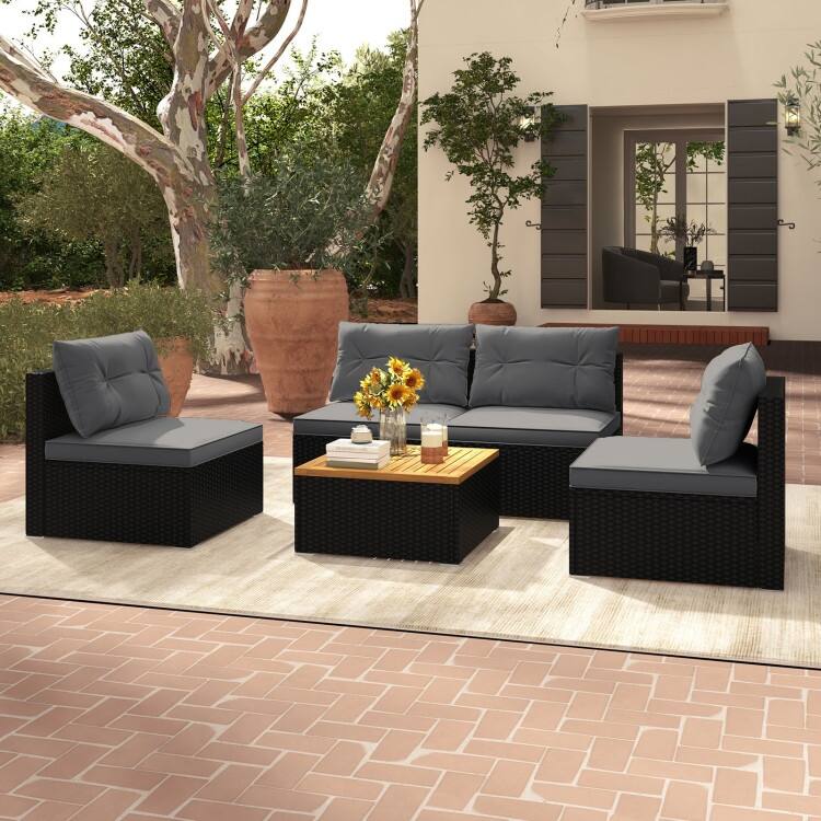 5-Piece Modern Outdoor Furniture Set for Backyard and Poolside - 27" x 25" x 25.5" (L x W x H)