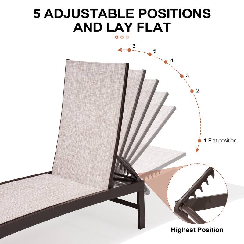 Outdoor Adjustable Aluminum Chaise Lounge Chairs for Patio Pool Terrace - See Picture