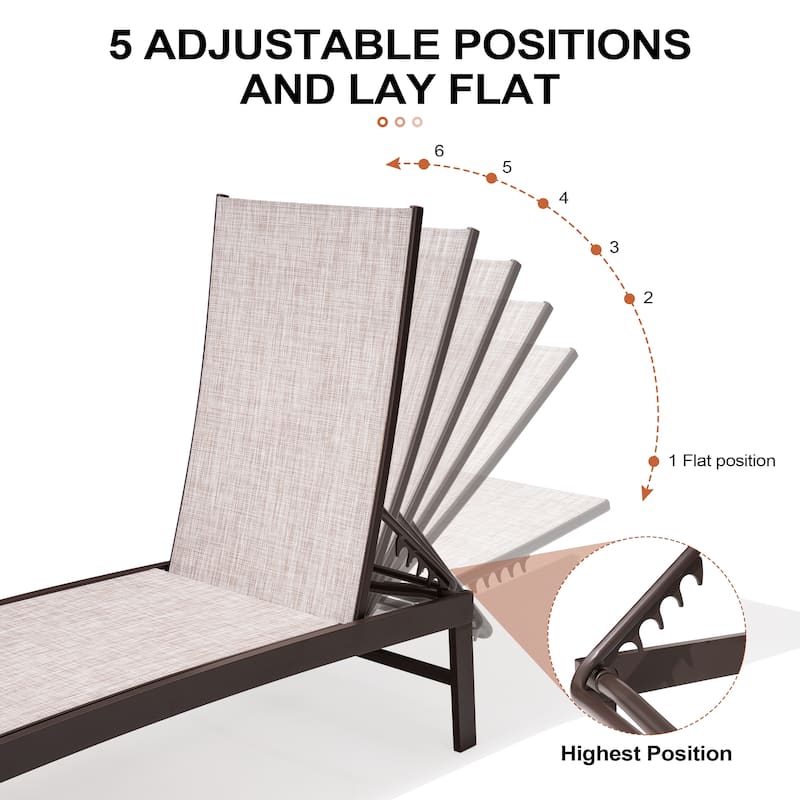 Outdoor Aluminum Chaise Lounge Chairs and Side Table, Sun Lounger with Adjustable Backrest
