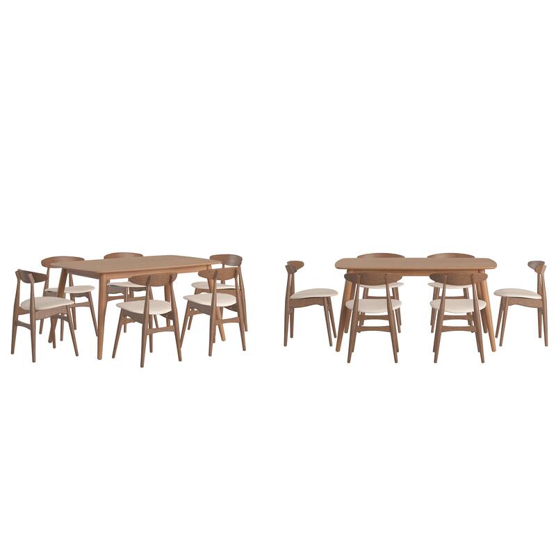 Ribe Mid-Century Modern Tapered Dining Set - 59" Table - Beige Fabric/6 Chairs