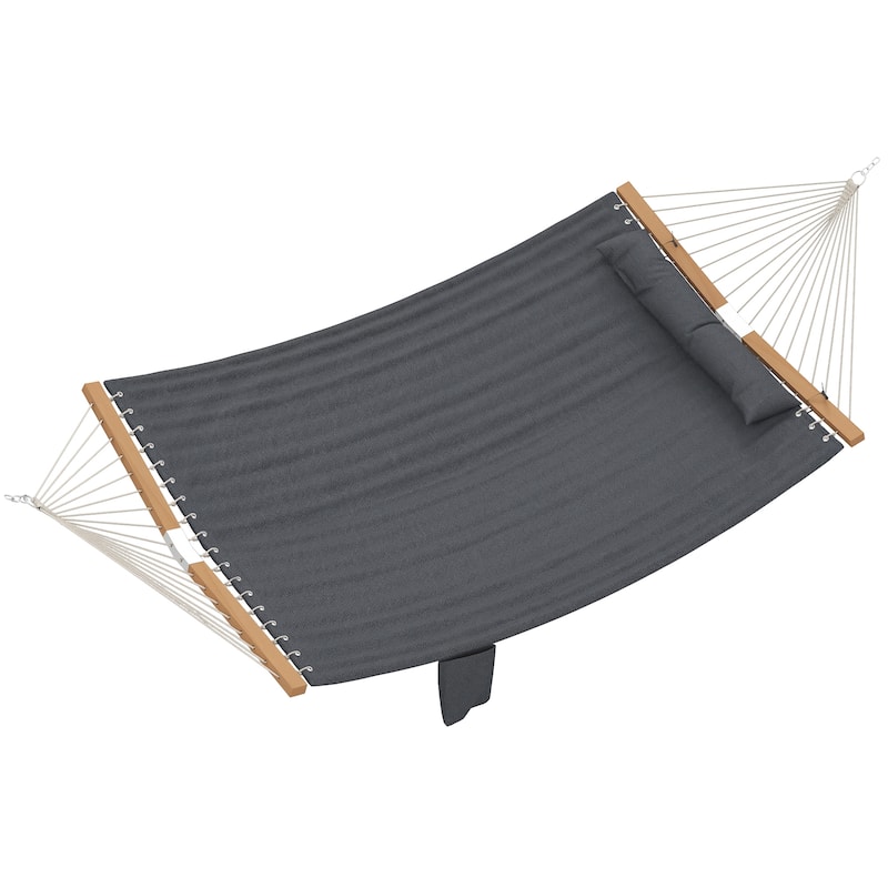 Outsunny Outdoor Hammock, 2-Person Hammock with Head Pillow and Pad, Wood Spreader Bars, 440 lbs Capacity