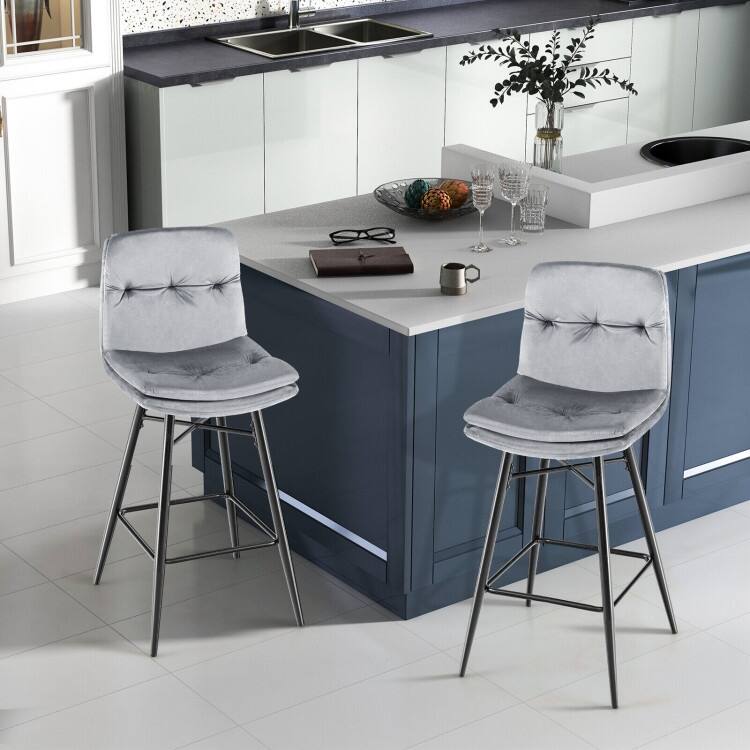 2 Pieces 29 Inch Velvet Bar Stools Set with Tufted Back and Footrests - 17.5" x 20" x 41"
