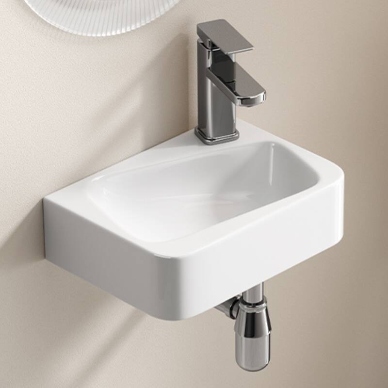 GDFStudio - Kairo Compact Modern Ceramic Wall Mounted Vessel Sink with Integrated Towel Bar, Included Faucet and Drain