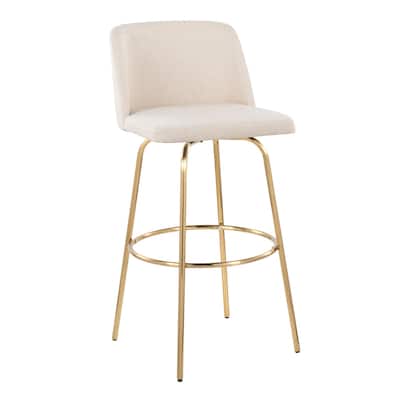 Silver Orchid Vallberga 30" Fixed-Height Bar Stool with Metal Base & Round Gold Footrest (Set of 2)