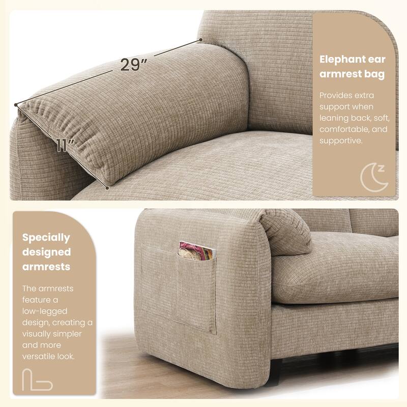 Striped Chenille Modular Sectional Sofa Set with Movable Ottoman, Phone Holder, Dual-Port Charging, 2 Side Storage Pockets