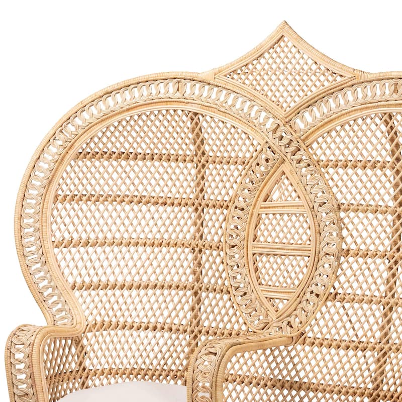 Nerita Modern Bohemian Natural Brown Rattan Two-Seater Peacock Chair