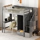 preview thumbnail 1 of 25, Twin Loft Bed with Bookshelf, Drawers, Desk, Wardrobe & Storage Steps Gray
