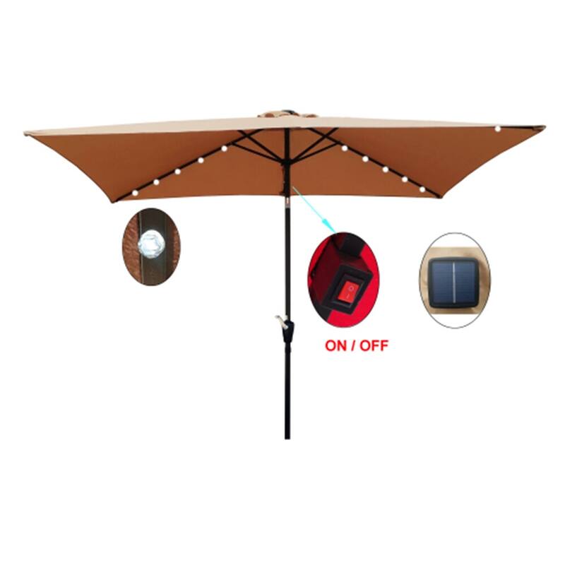 10 x 6.5 Ft Rectangular Patio Solar LED Lighted Outdoor Umbrellas
