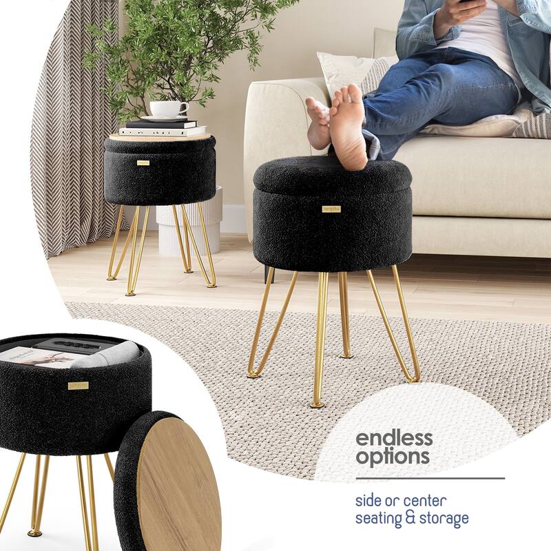 StorageBud Round Ottoman with Storage, Modern Ottomans for Living Room and Bedroom