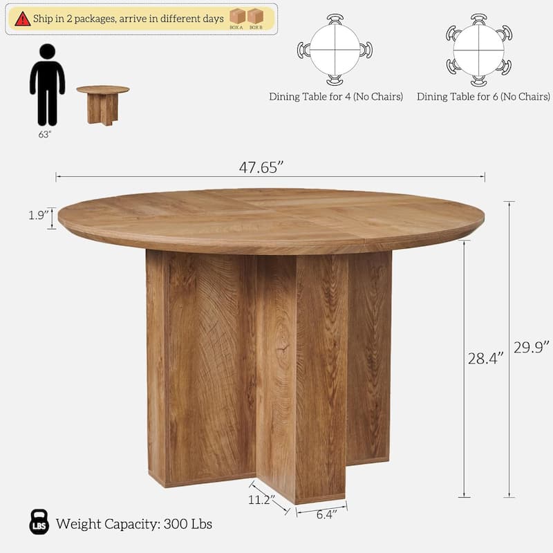 47" Modern Round Dining Table, Thickened Kitchen Table for Dining Room
