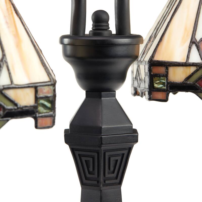 Jane River of Goods Black Metal and Stained Glass Cone Shade 21-Inch Table Lamp - 21" x 7" x 21"