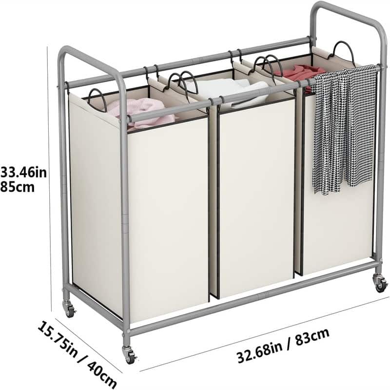 3Bag Laundry Basket Hamper Laundry - 33.46"L x 15.75"W x 32.68"H
