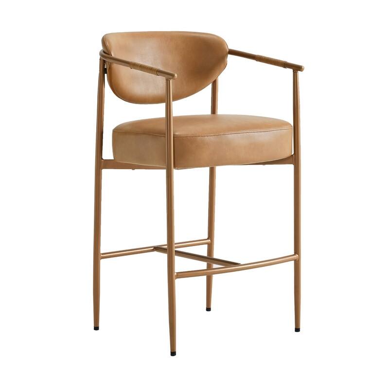 Spruce & Spring Modern Counter Stool with Gold Metal Frame and Woven Strap Arm