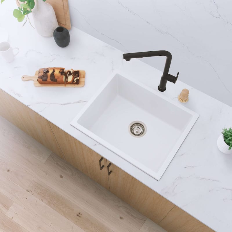 STYLISH Dual Mount 22" Single Bowl Composite Granite Kitchen Sink - 22" x 17.5" x 8.25" - White