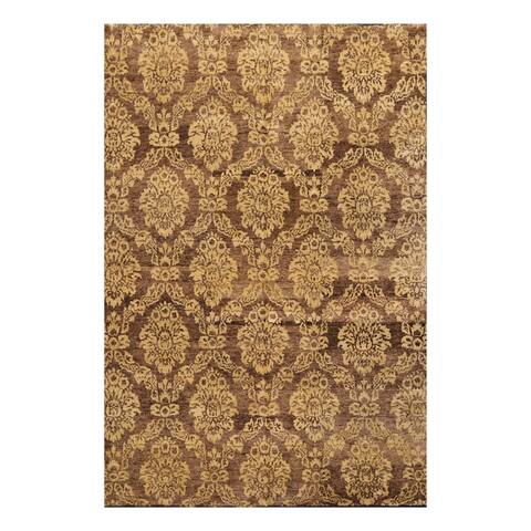 Hand Knotted Damask Antique BrownNewZealand Wool Oriental Area Rug 6x9 - 6' x 9'