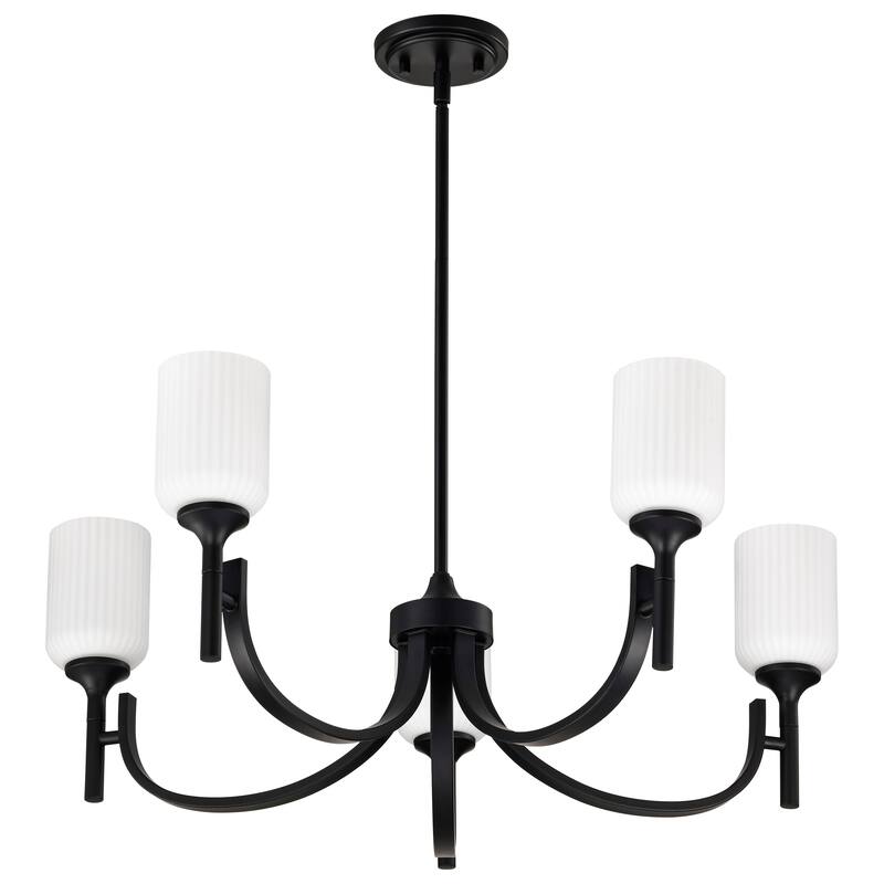 Solara 5 Light Chandelier Matte Black Finish Frosted Ribbed Glass - Matte Black