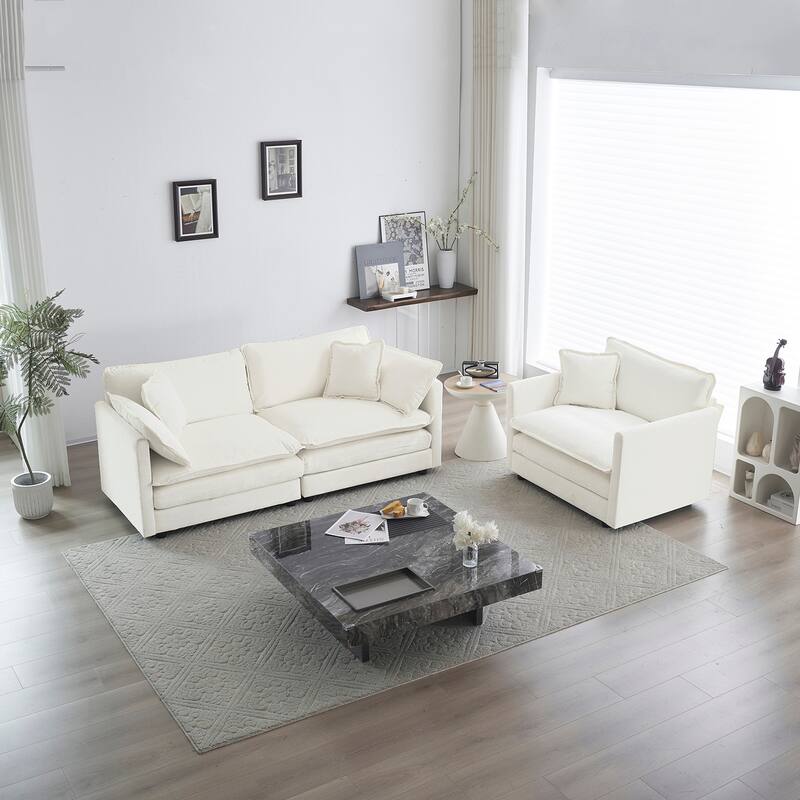 2 Seater Loveseat and Chair Set, 2 Piece Sofa and Chair Set for Living Room
