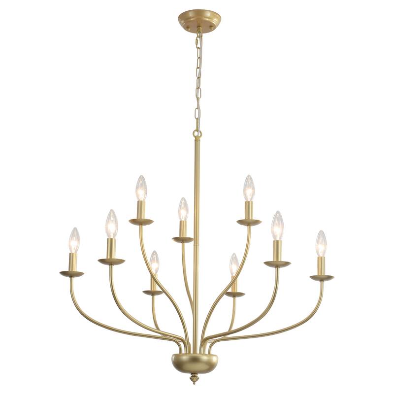 9-Light Candlestick Hanging Linear Chandelier Lighting 2-Tier Ceiling Light Fixture for Kitchen Island