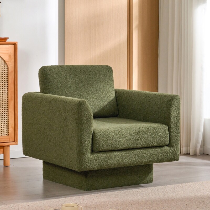 Roomfitters 360° Modern Swivel Accent Chair, Teddy Sherpa Round Armchair with Thick Padded Lounge Seat