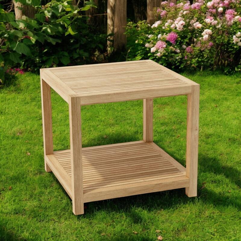 HomeRoots 22" Natural Square Solid Wood Outdoor Side Table - Natural