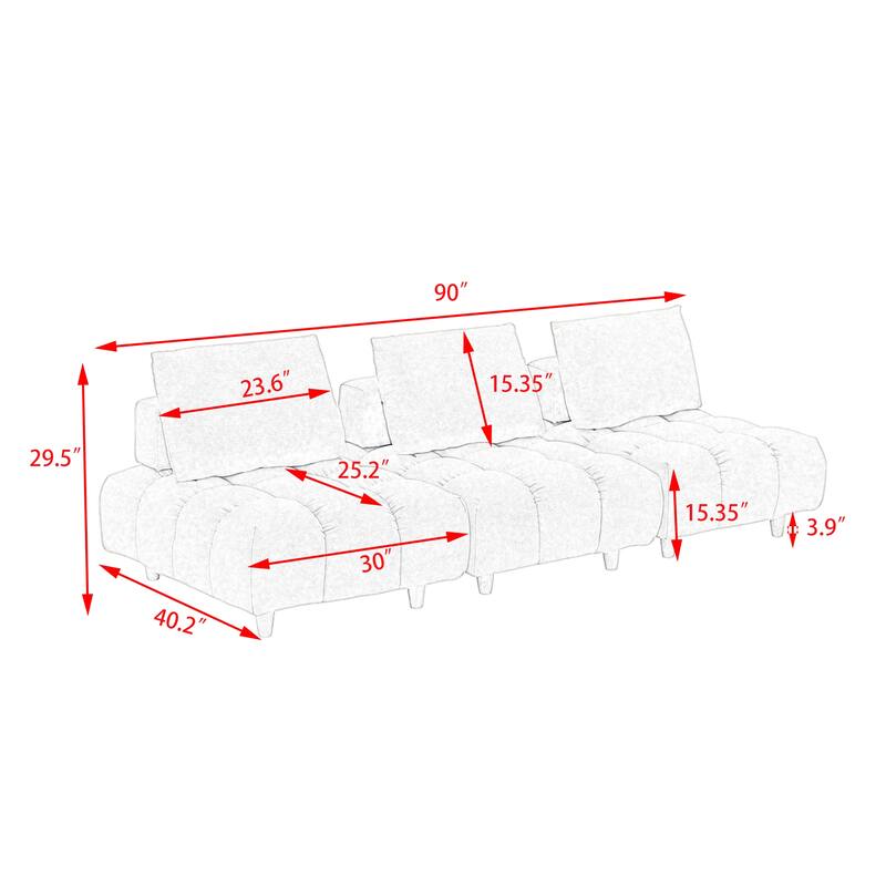 "Modern 90-Inch Teddy Sofa, Mid-Century Design, Perfect for Living Room, Office, and Apartment"