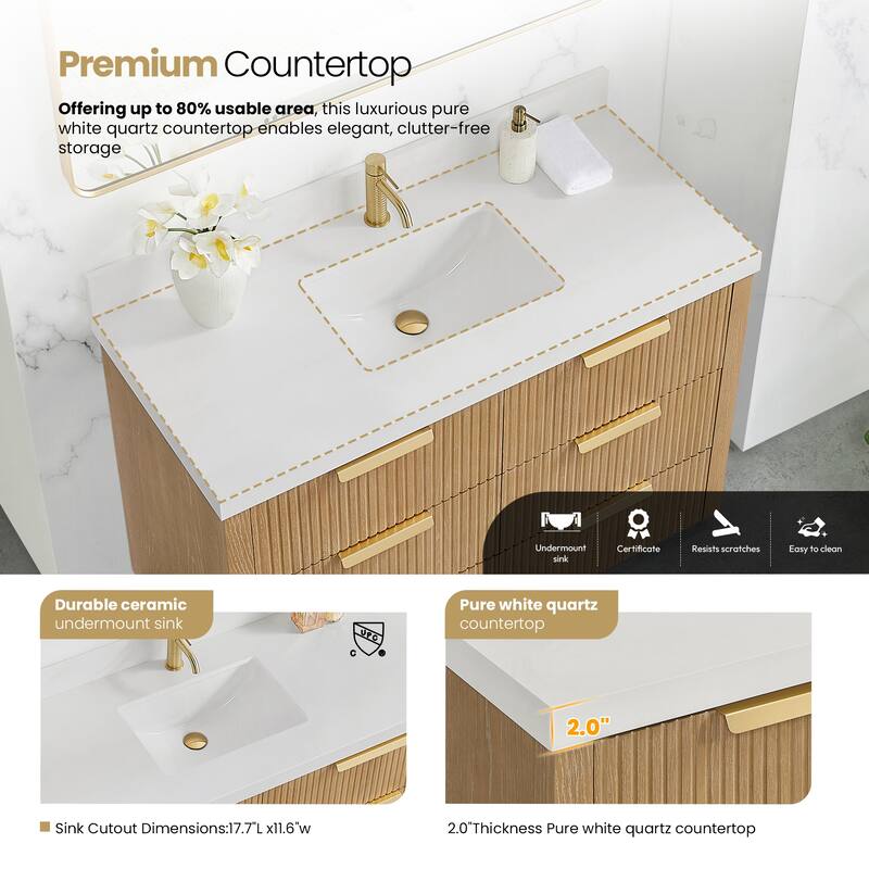Santarem Single Vanity with Pure White Quartz Stone Top without Mirror