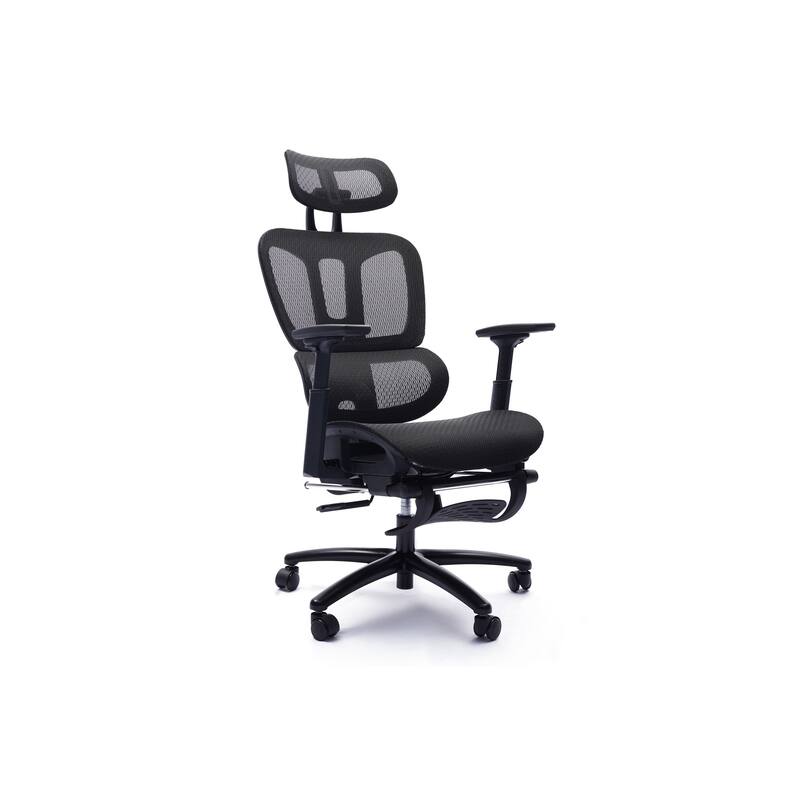 26 Inch Office Chair, Reclining, Footrest, Caster Wheels, Black Mesh