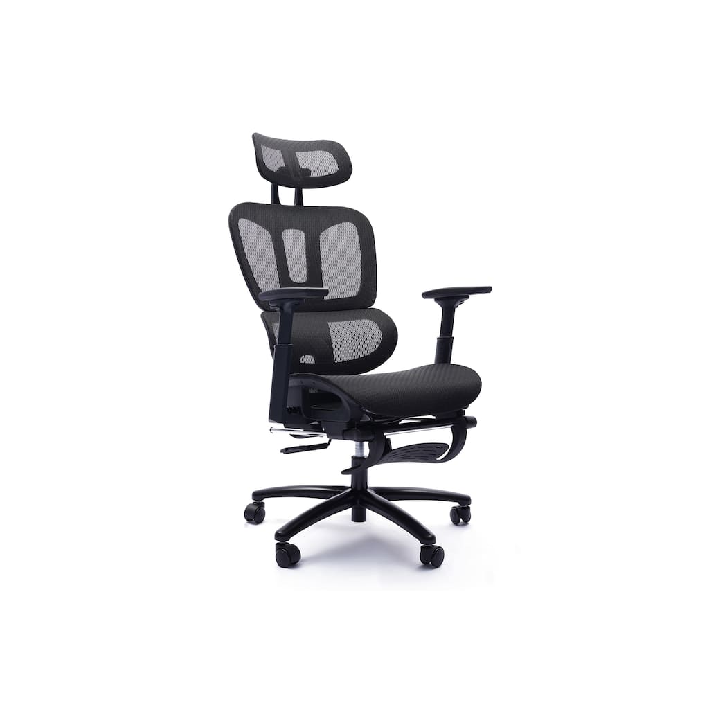 26 Inch Office Chair, Reclining, Footrest, Caster Wheels, Black Mesh
