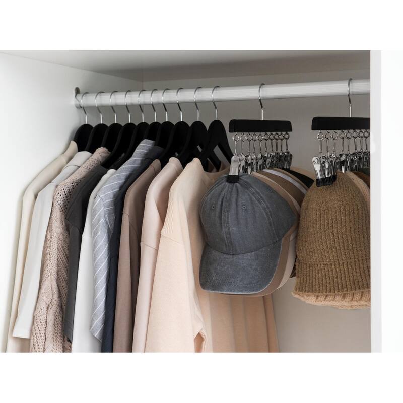 2 Pack Hat Organizer for Closet, Cap Storage Rack with 10 Adjustable Stainless Steel Clips - 14"D x 7.5"W x 1.25"H