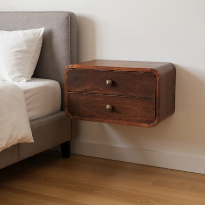 HomeRoots 18" Brown Solid Wood Two Drawer Floating Nightstand