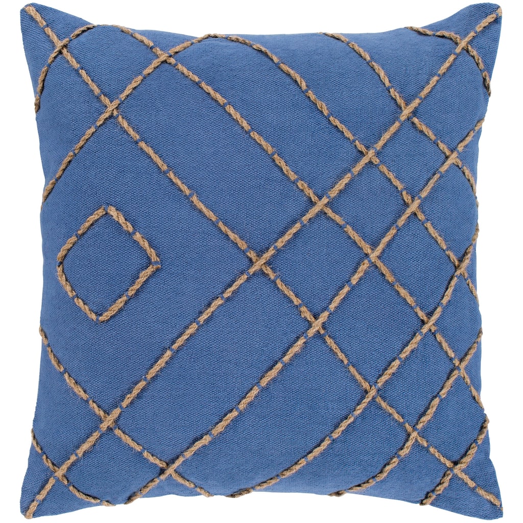 Kelby Navy & Tan Hand Embroidered Throw Pillow Cover (18" x 18")