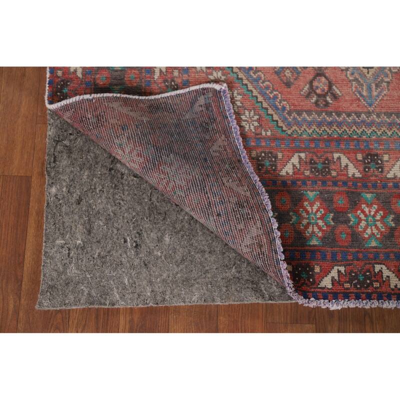 Pink Geometric Joshaghan Vintage Persian Rug Hand-Knotted Wool Carpet - 6'2" x 9'9"