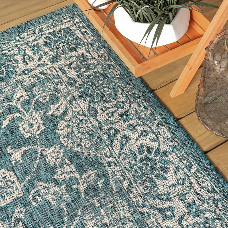 JONATHAN Y Sinjuri Bohemian Textured Weave Floral Indoor/Outdoor Area Rug