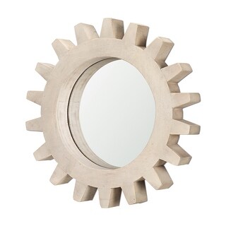 Sterling Off-White Solid Wood Frame Round Cog Mirror - Bed Bath ...