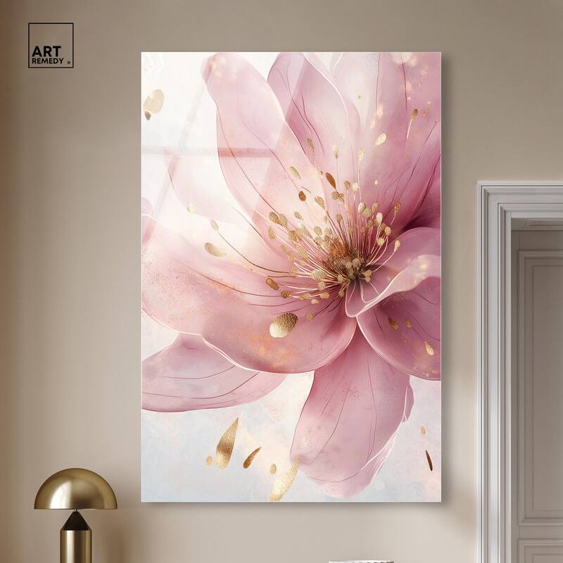 Pink and Gold Bloom Acrylic by Art Remedy, Ready to Hang