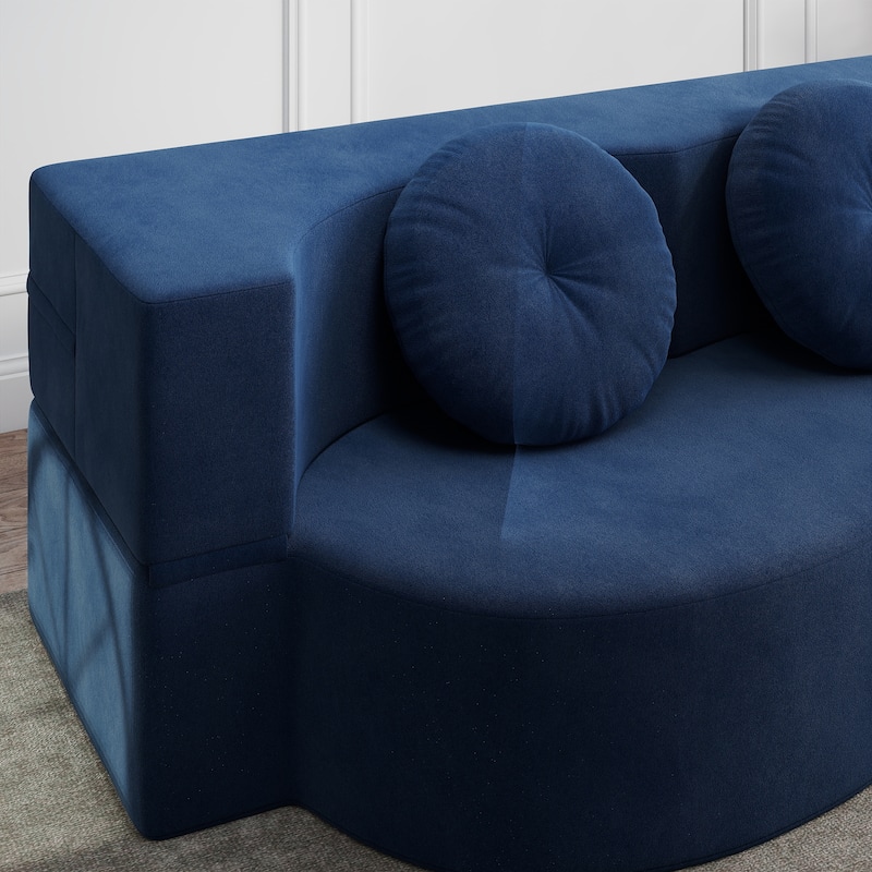 Rossetta Full Size Modern Convertible Plush Polyester Blend Upholstery Foam-Filled Floor Sofa with 2 Pillows