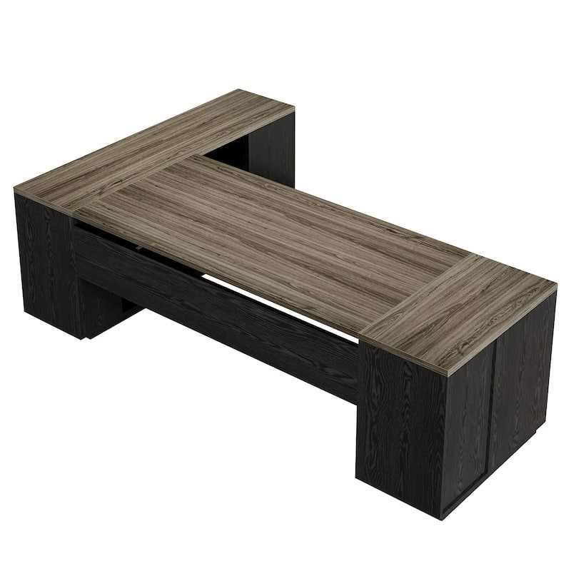 Wood L-Shaped Executive Desk with File Drawers for Home Office