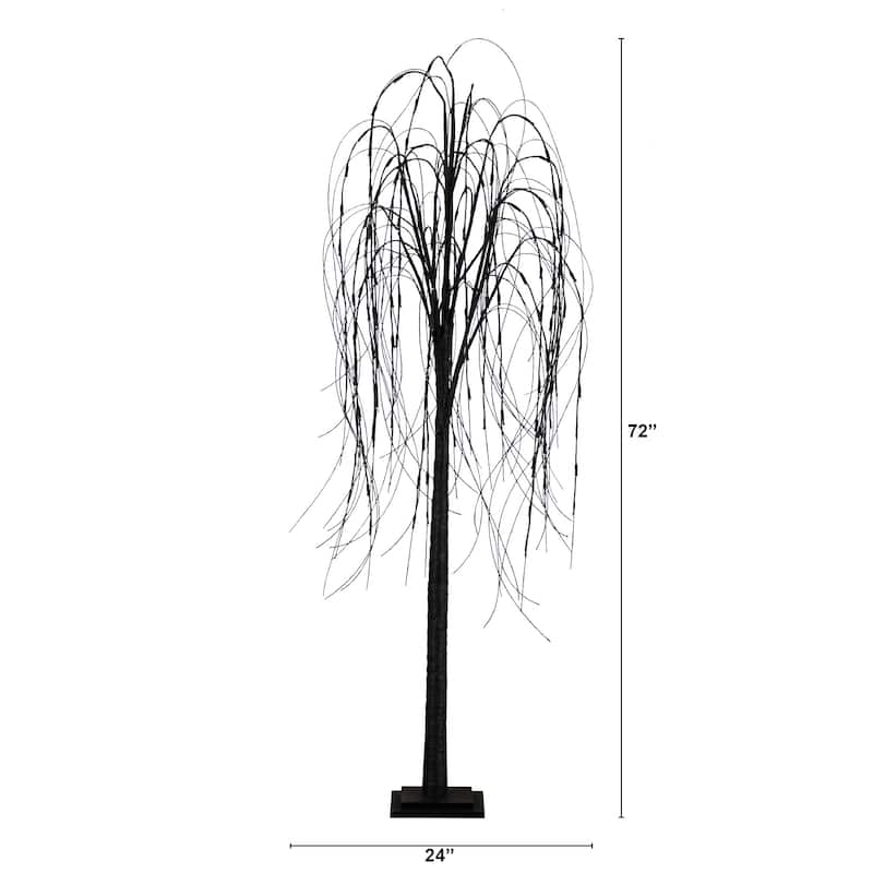 Pre-Lit Artificial Black Willow Halloween Tree - 6' - Dual Color LED Lights - 3-to-6-feet