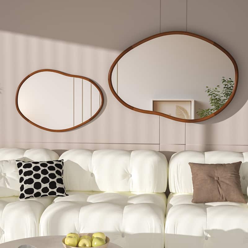 Asymmetrical Decorative Wall Mirror Irregular Wood Frame