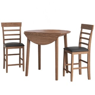 3PCS Retro Round Counter Height Drop-Leaf Table with 2 Upholstered ...