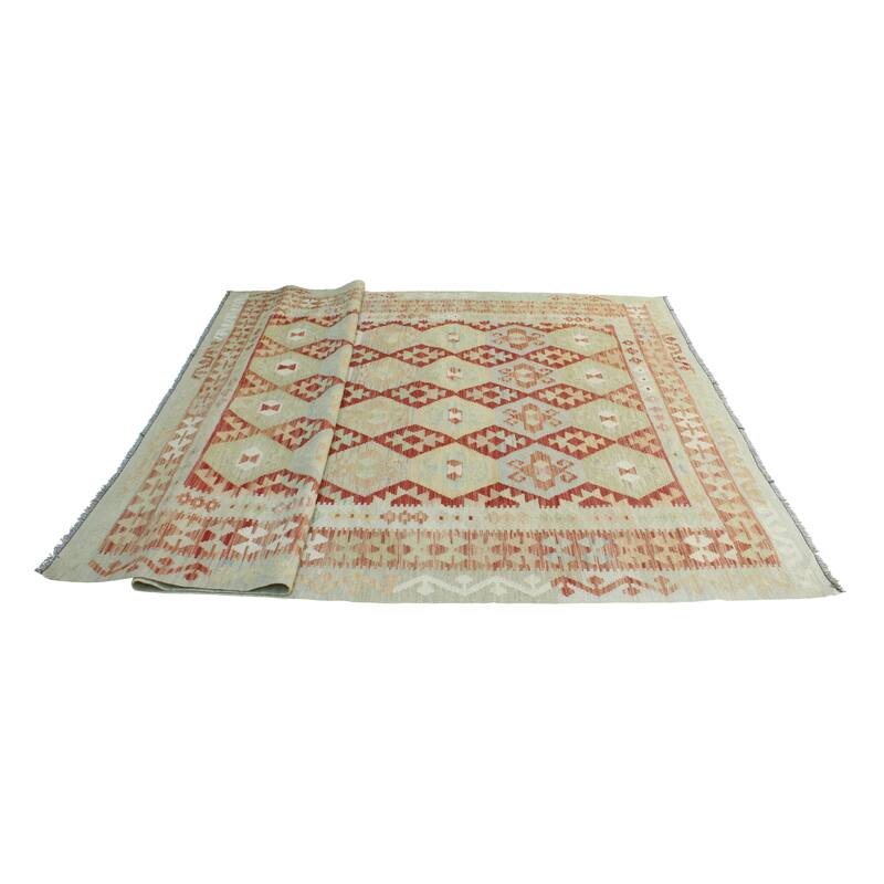 Sun Faded Flatweave Zariah Red/Ivory Rug - 6'7" x 9'8"