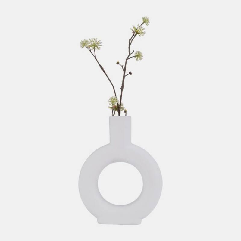 Ceramic Round Cut Out Tabletop Vase - 9" - White